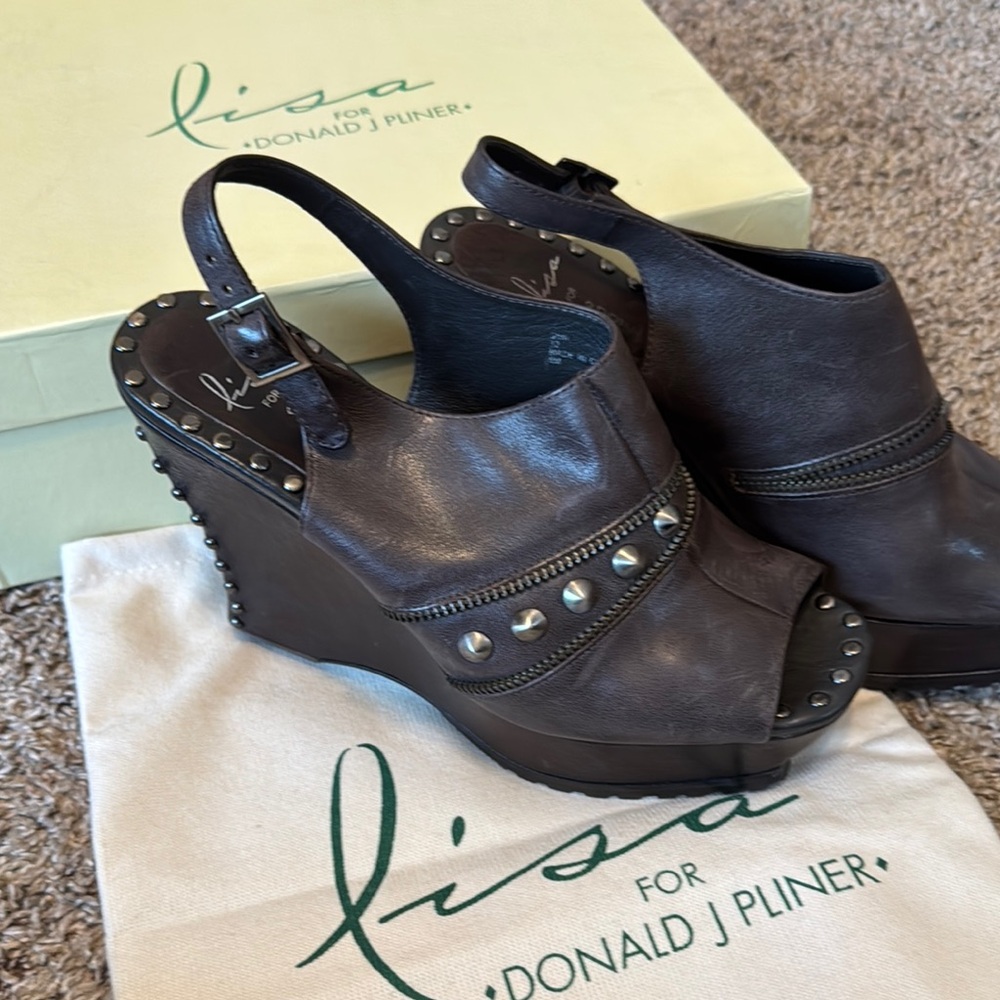 Donald J. Pliner Black Wedge Shoes with Studded Accents